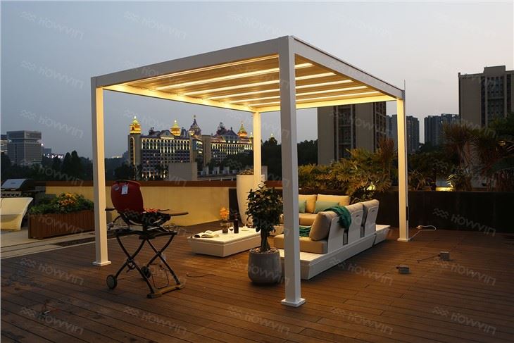 Howvin Mekanisk lamellpergola Europeisk enkel All aluminiumlegering Elektrisk löv Pergola Trädgårdspaviljong Utomhus innergård Sunblock Room